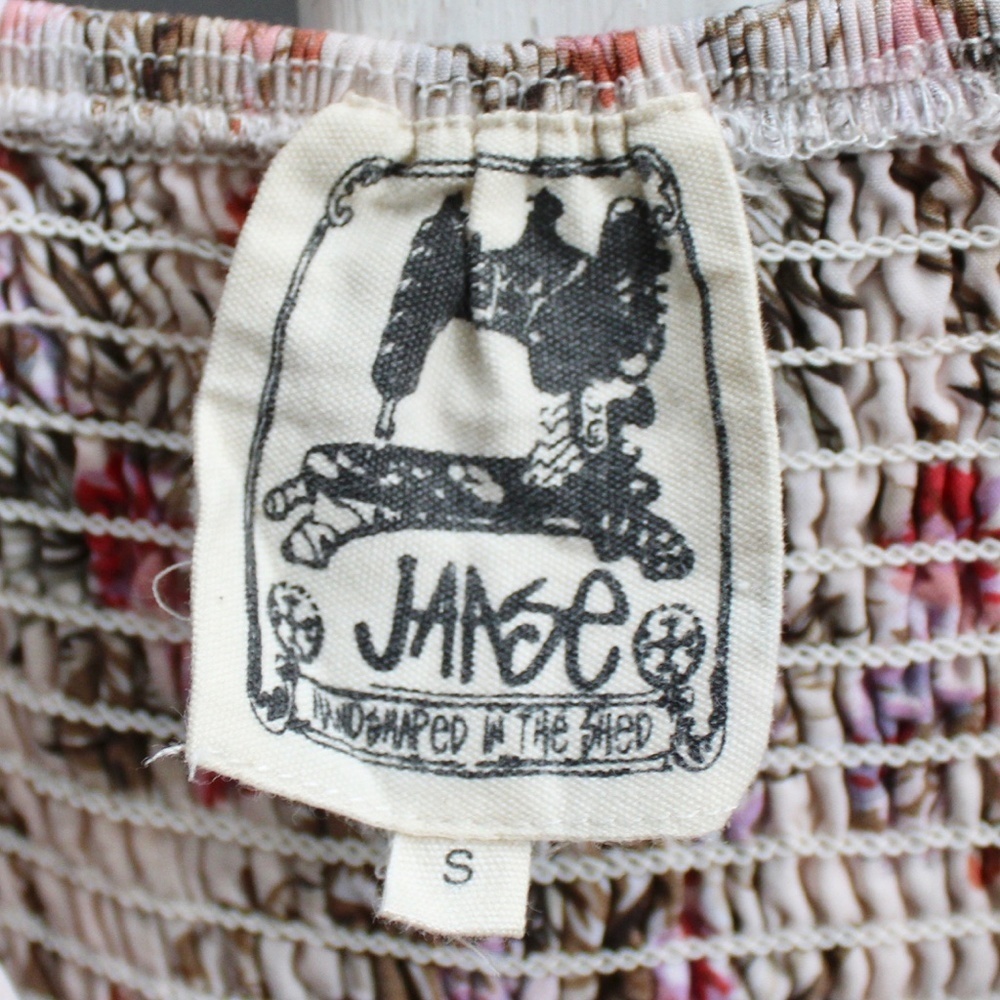 JAASE Lilia Pink Cream Floral Mini Smocked Ruched Crochet Mini Dress Size Small - Picture 8 of 10